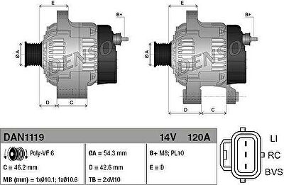 Denso DAN1119 генератор на FORD FOCUS II седан (DA_)