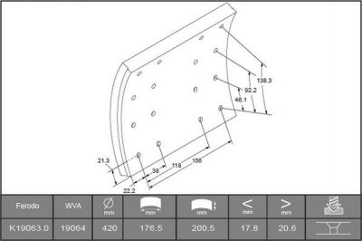 Ferodo K19063.0-F3658 комплект тормозных башмаков, барабанные тормоза на DAF 75 CF