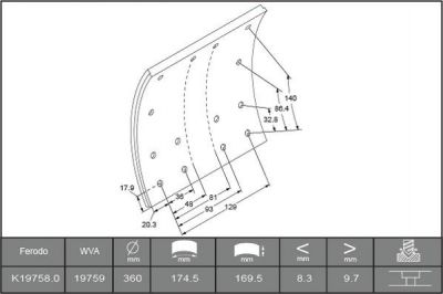 Ferodo K19758.0-F3661 комплект тормозных башмаков, барабанные тормоза на VOLVO FL 6