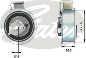 GATES Ролик ремня ГРМ AUDI A4/A6/VW PASSAT 01-05 1.8/2.0 20V натяжной (06B109243E, T43018)