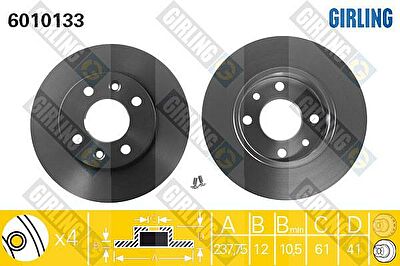 GIRLING Диск тормозной перед. RENAULT Logan/Clio I/II /Megane I 01/91-> 7701204282/7700704705 (=6043823) (6001547684, 6010133)