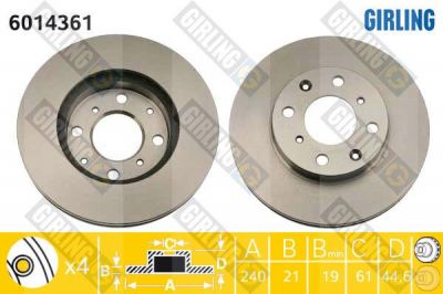 GIRLING Диск тормозной перед. Honda Civic IV/V 91-> (45251SH3A10, 6014361)