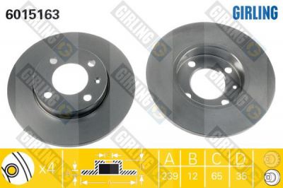 GIRLING Диск тормозной передни AUDI 80 VW GOLF II III PASSAT VENTO 239x12mm (839615301, 6015163)