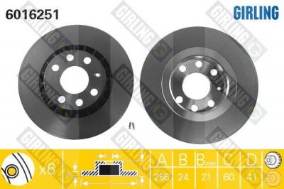 Girling 6016251 тормозной диск на OPEL KADETT E кабрио (43B_)