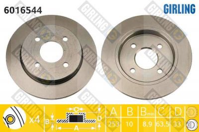 GIRLING Диск тормозной FORD FOCUS 98-04/SCORPIO 93-98/SIERRA 82-93 задний (561375J, 6016544)