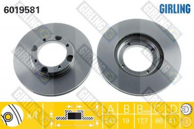 GIRLING Диск тормозной перед. HYUNDAI ACCENT(X-3) 94-00 242,2x19,2mm (5171224100, 6019581)