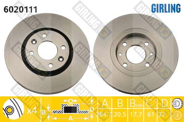 Girling 6020111 тормозной диск на RENAULT 21 универсал (K48_)