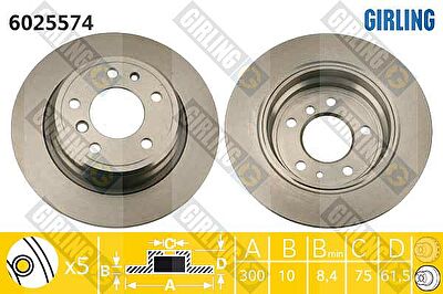 GIRLING Диск тормозной задний E34 518i-535i 88-95 300x10mm (34211162305, 6025574)