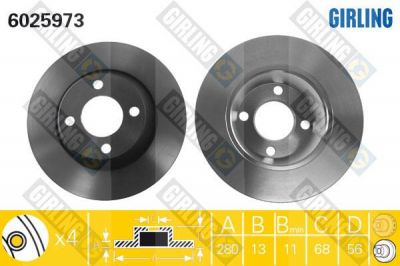 Girling 6025973 тормозной диск на AUDI 80 Avant (8C, B4)
