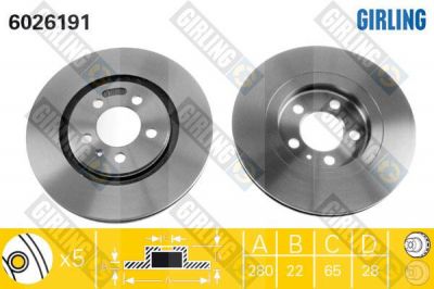 GIRLING Диск тормозной VW PASSAT/GOLF 3/VENTO 1.9/2.0/2.8 передн. вент. (357615301A, 6026191)