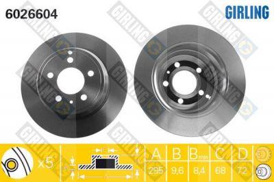 Girling 6026604 Диск тормозной VOLVO 850 91-96/S70/V70 97-00 задний D=295мм.