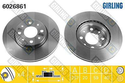 GIRLING Диск тормозной ALFA ROMEO 145/147 94-01/FIAT DOBLO 01-/PUNTO 01- передний вент. (561861J, 6026861)