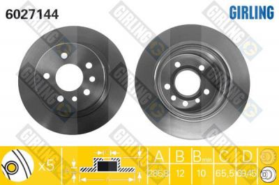 GIRLING Диск тормозной зад. Opel Omega B 94-03 (286x12mm) (0569208, 6027144)