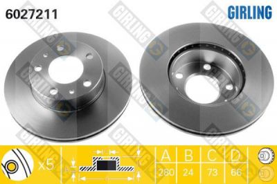 GIRLING Диск тормозной передний вент. CITROEN Jumper III PEUGEOT Boxer III 2006> (4249K3, 6027211)