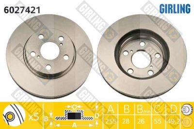 Girling 6027421 Диск тормозной TOYOTA CARINA E 1.6-2.0 95-97 передний