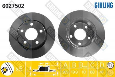 Girling 6027502 тормозной диск на AUDI 100 Avant (44, 44Q, C3)