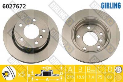 GIRLING Диск торм.задний E46 318i-323i 320d E36 323i-328i E38 728i 276x19mm (34216855155, 6027672)