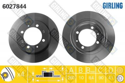 GIRLING Диск тормозной MITSUBISHI CARISMA 95>03 R14/VOLVO S40/V40 95>03 задний (562059J, 6027844)