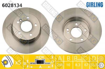 GIRLING Диск тормозной зад. MB W210 E280-E430 96- 290x10mm (2104231012, 6028134)