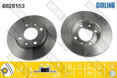 GIRLING Диск тормозной CITROEN XSARA 97-05/PEUGEOT 206 98-/306 93-01 передний не вент. (562055J, 6028153)