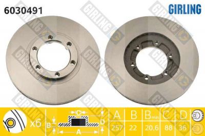 GIRLING Диск тормозной OPEL FRONTERA 92-98/ISUZU TROOPER 84-91 передний вент. (561643J, 6030491)