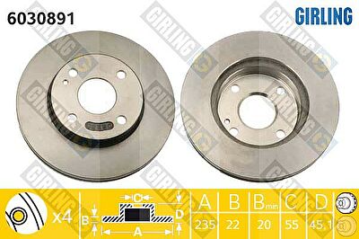 GIRLING Диск тормозной MAZDA 323 89-04/DEMIO 98- передний (R703325XA, 6030891)