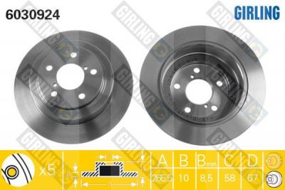 GIRLING Диск тормозной зад. SUBARU Legacy/Impreza/Forester 1,6-2,5L 91->(266x10mm) (561735J, 6030924)