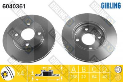 GIRLING Диск тормозной FORD FOCUS 98>05/FUSION 1.4/1.6 01> передний вентилируемый (1388256, 6040361)