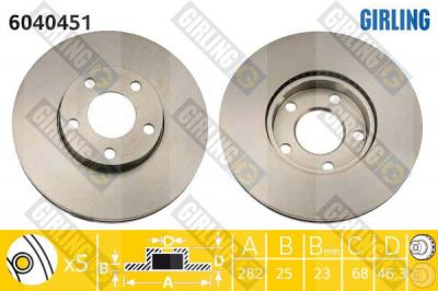 GIRLING Диск тормозной VW PASSAT 1.6-2.8 10.96-04.98/1.8T 20V 00-05 передний D=282мм. (562052J, 6040451)