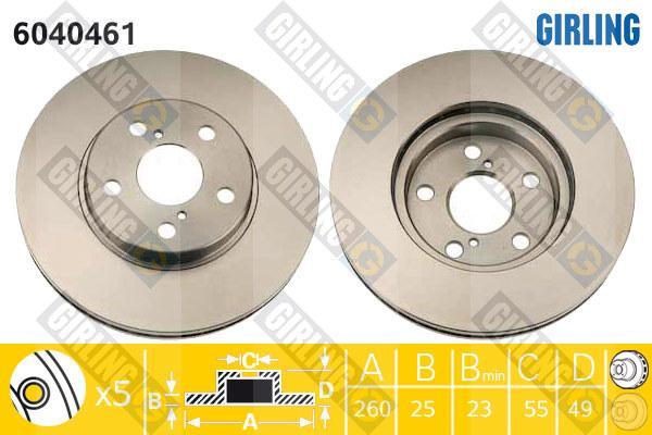 Girling 6040461 тормозной диск на TOYOTA AVENSIS (_T22_)