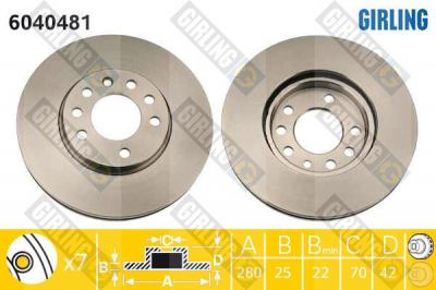 GIRLING Диск торм.пер.вент. OPEL Astra G H, Meriva, Zafira 280x25mm (569060, 6040481)