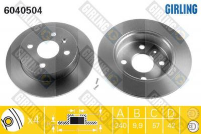 GIRLING Диск тормозной OPEL ASTRA 98-/MERIVA 03-10 задний (569108, 6040504)