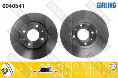 GIRLING Диск тормозной MITSUBISHI CARISMA 00-06/VOLVO S40/V40 передний вент.D=281мм. (562088J, 6040541)