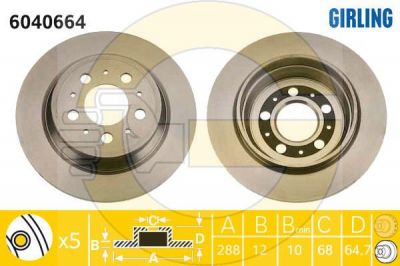 GIRLING Диск тормозной VOLVO S60 00-/S80 98-06/V70 97-/XC70 00- задний (562174J, 6040664)