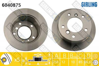 GIRLING Диск тормозной MERCEDES SPRINTER (2t) 95-06/VW LT 28-35/46 96-06 задний D=258мм. (9014230612, 6040875)