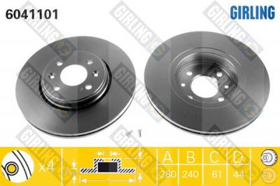 GIRLING Диск торм.пер.вент. D280 Clio, Kangoo, Megane, Scenic 7701206118 (562103J, 6041101)