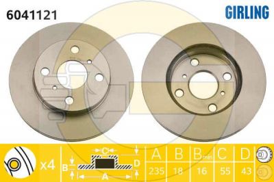 GIRLING Диск тормозной передн. TOYOTA YARIS 235x18mm (4351252050, 6041121)