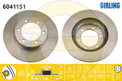 GIRLING Диск тормозной передний TOYOTA LANDCRUISER 90 100 318X22mm (4351260120, 6041151)