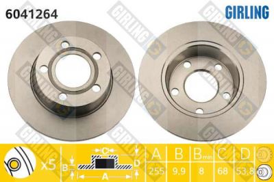 GIRLING Диск тормозной AUDI A6 quattro 97-05 задний D=255мм. (4B0615601A, 6041264)