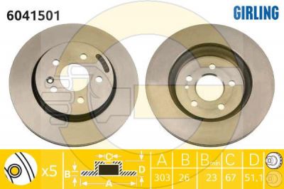 Girling 6041501 Диск тормозной MERCEDES ML W163 230-430 98-05 передний D=303мм.