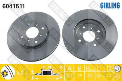 GIRLING Диск тормозной перед. HONDA ACCORD VII (CG) 1998 10 -02 03 282x25mm (45251S1AG00, 6041511)