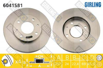 GIRLING Диск тормозной HYUNDAI SONATA (EF) 2.0-2.5 98-01/SONATA (NF) 2.4 05- передний (5171238100, 6041581)