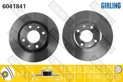 GIRLING Диск тормозной CITROEN C3/C4/C5 03>/BERLINGO 96>/PEUGEOT 206/307/PARTNER пер. (4246W7, 6041841)