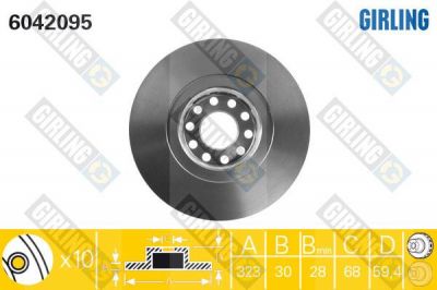 GIRLING Диск тормозной передний AUDI A8 94-10 VW PHAETON 02- 323x30mm (4D0615301J, 6042095)