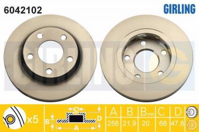 GIRLING Диск торм. зад. Вент. S4 97-01 VW PASSAT 2.3 256x22mm (8D0615601D, 6042102)