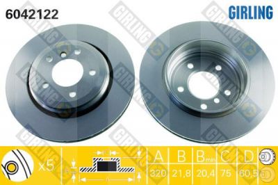 GIRLING Диск тормозной 3 E46 325-330 99-06 задний D=320мм. (34216855157, 6042122)