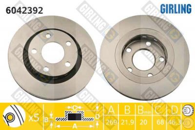 GIRLING Диск тормозной AUDI A8 2.5D-6.0 97-02 задний D=269мм (4D0615601B, 6042392)