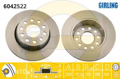 Girling 6042522 тормозной диск на AUDI 100 (4A, C4)