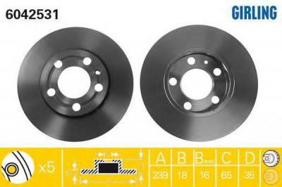 GIRLING Диск тормозной перед. VAG POLO/FABIA 1,0-1,9L 00-> (239x18mm) (6Q0615301, 6042531)