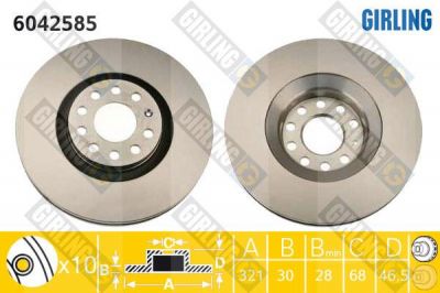 GIRLING Диск тормозной перед. VAG A4/A6/Allroad 1,8-4,2L 95-05 (321X30mm) (8D0615301K, 6042585)